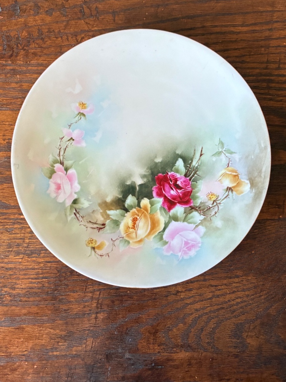 Antique Signed Hand Painted Roses Saxony Porcelain Plate